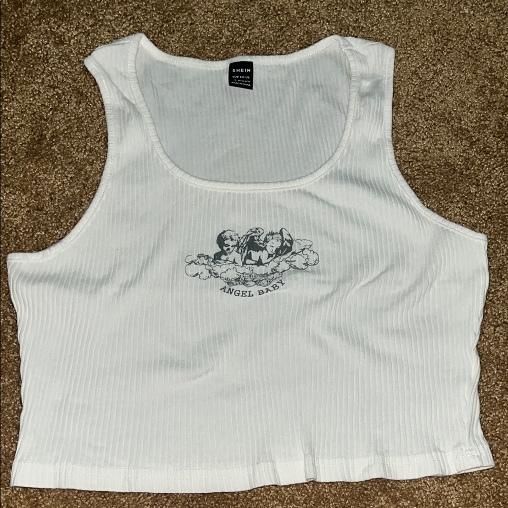 SHEIN White Ribbed Crop Tank Top